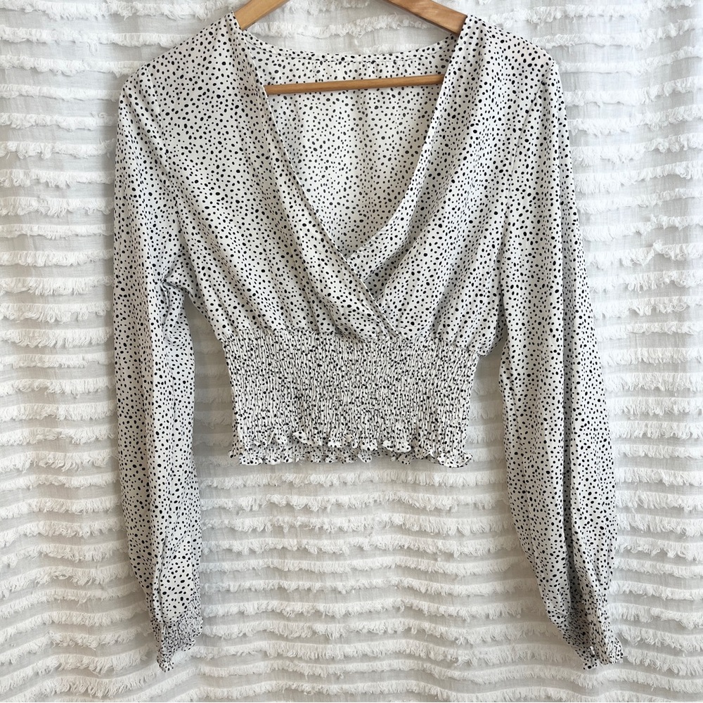 NWOT cropped black and white polka dot Dalmatian blouse